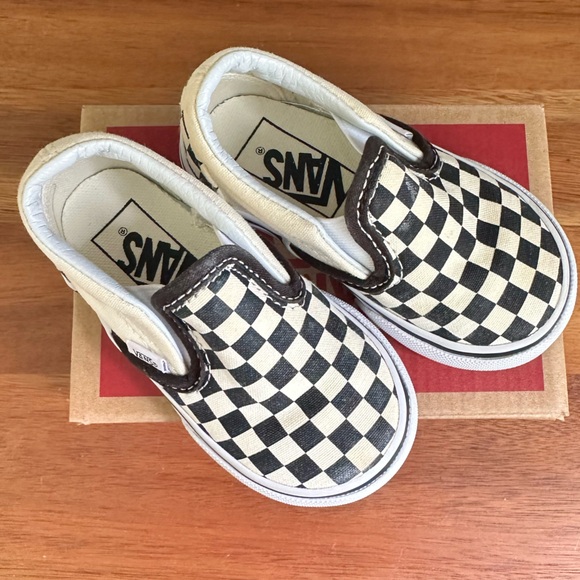 Vans Black and White Checkerboard Slip-On Sneakers - Picture 1 of 7